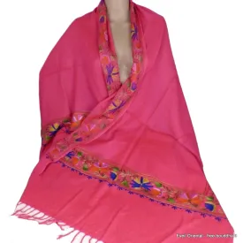 Châle pour femme rose Fuschia brodé fils - Châles en laine faits main
