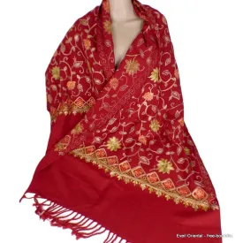 Etole femme rouge en laine brodée - Châles en laine faits main