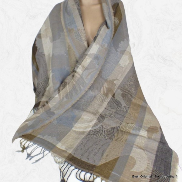 Châle homme femme laine gris marron Tous les pashminas HB35
