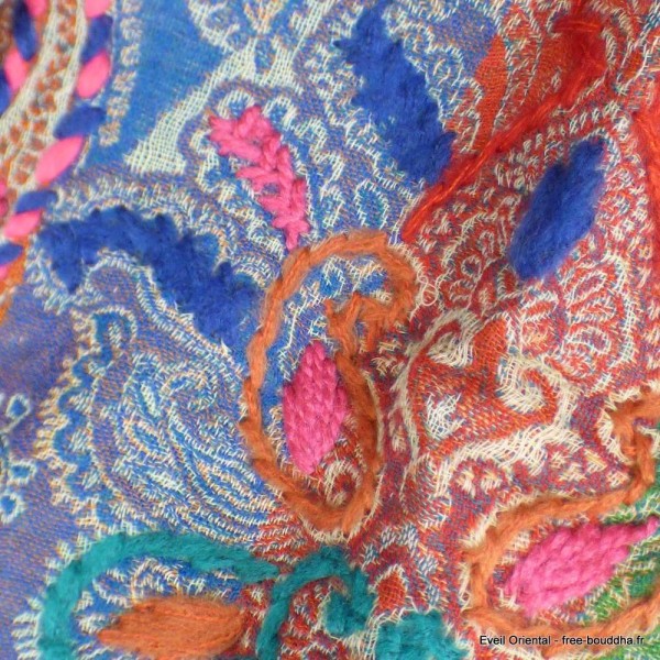Châle laine brodée rayures multicolores Tous les pashminas HB37