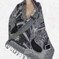 Châle laine brodée gris noir Tous les pashminas HB38