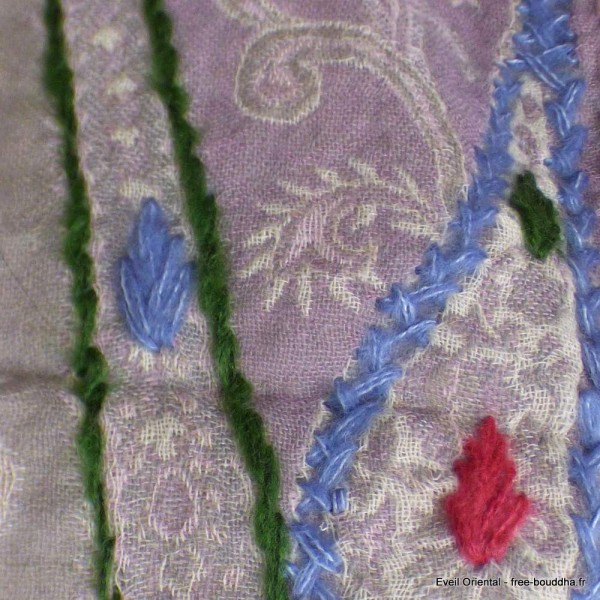 Châle laine brodée taupe parme Tous les pashminas HB39