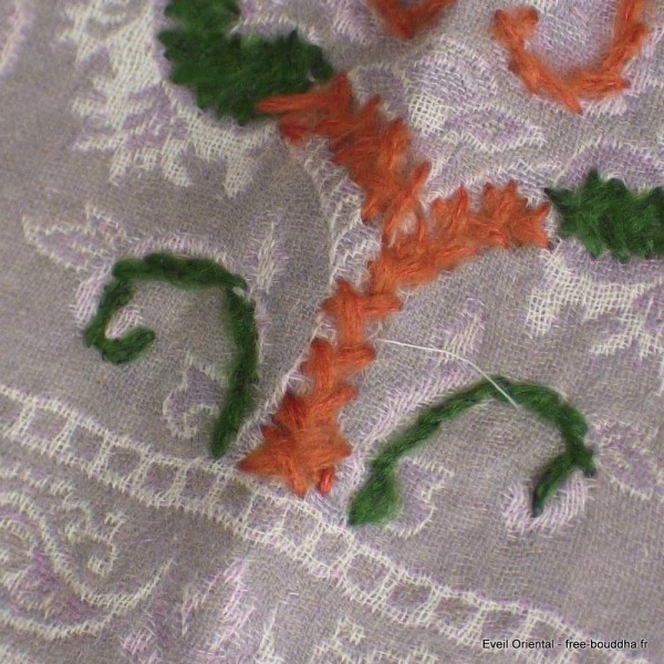 Châle laine brodée taupe parme Tous les pashminas HB39