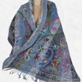 Châle laine brodée dégradé de bleu Tous les pashminas HB40