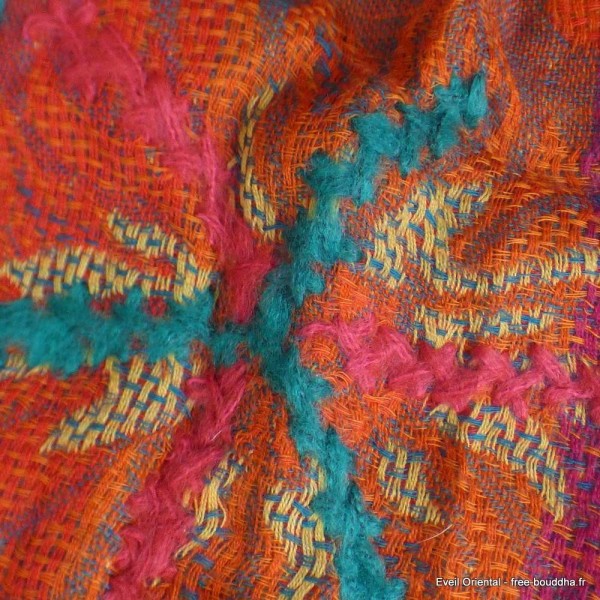 Châle rose fuschia orange laine brodée Tous les pashminas HB42