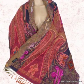 Châle pourpre rouge laine brodée Tous les pashminas HB43