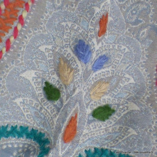 Châle gris bleuté brodé main Tous les pashminas HB45