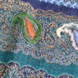 Châle vert turquoise en laine brodée - Châles en laine faits main