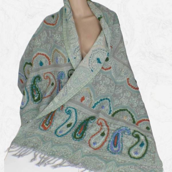 Châle vert taupe en laine Tous les pashminas HB49