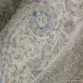 Châle laine taupe bleu brodé - Châles en laine faits main