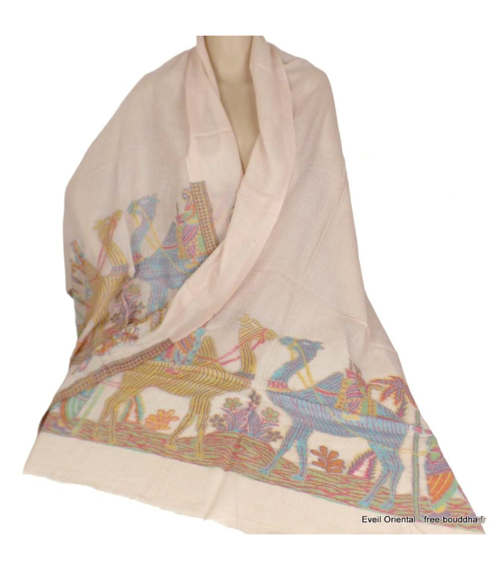 Châle en duvet laine très fine motif ethnique Nos Châles CHALF32