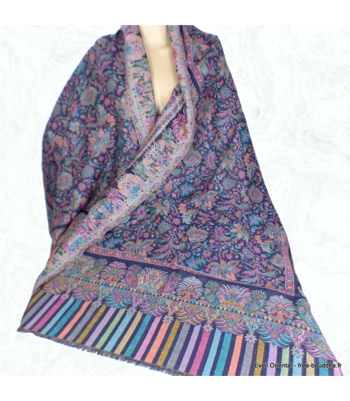 Châle motifs cachemire bleu nuit Nos Châles CHALF36