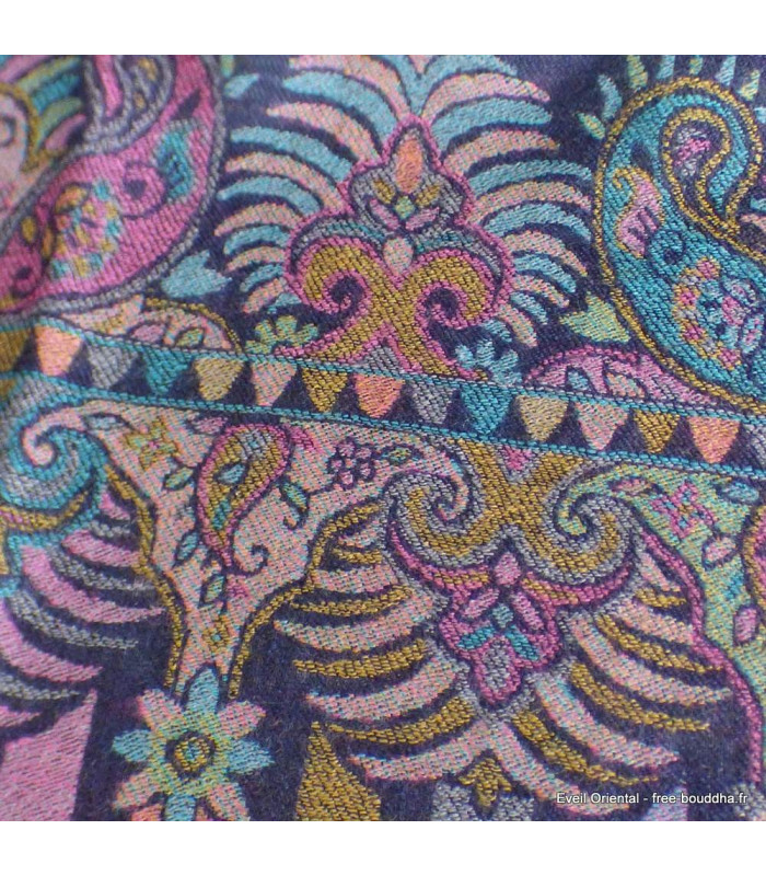 Châle motifs cachemire bleu nuit Nos Châles CHALF36