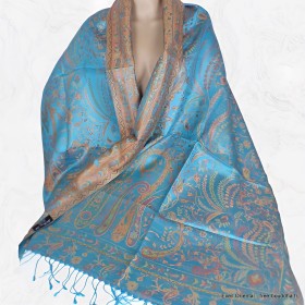 Châle turquoise cuivré soie naturelle Tous les pashminas CSS91