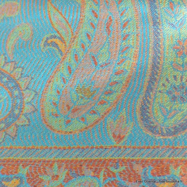 Châle turquoise rouille soie naturelle Tous les pashminas CSS92