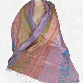 Châle rayures bleu kaki soie naturelle Tous les pashminas CSS94