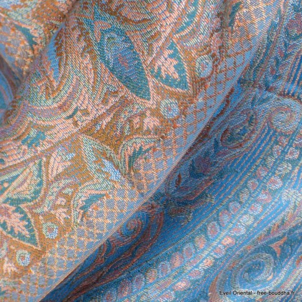 Châle turquoise or rose soie naturelle Tous les pashminas CSS95