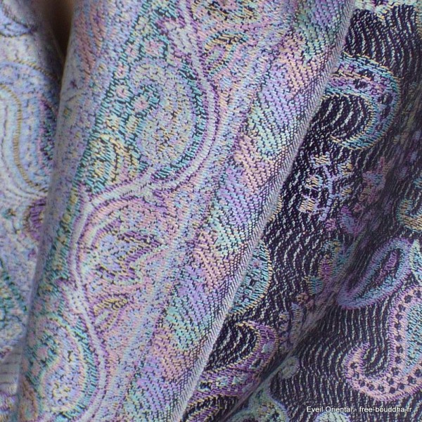 Châle soie noir mauve Tous les pashminas CSS96