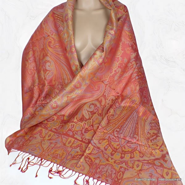 Châle rouge or soie naturelle Tous les pashminas CSS97