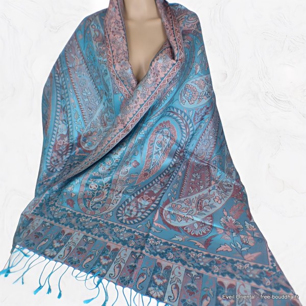 Châle en soie turquoise rose Tous les pashminas CSS100