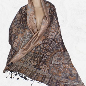 Châle en soie noir marron Tous les pashminas CSS102