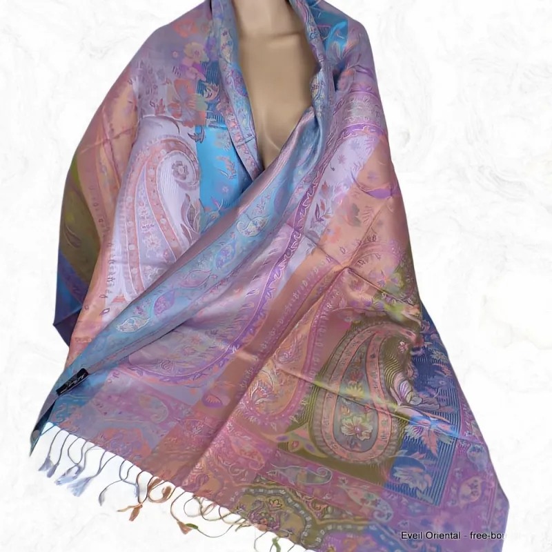 Etole mauve multicolore authentique soie - Etoles en soie naturelle