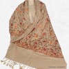 Châle ethnique népalais beige brodé fleurs Pashminas laine et broderies NCT14-a