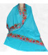 Châle turquoise en laine fine brodée Pashminas laine et broderies NCT18