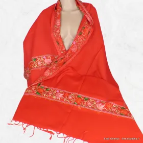 Grand châle rouge pour femme en laine fine brodée - Châles en laine faits main