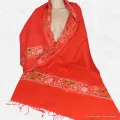 Grand châle rouge pour femme en laine fine brodée - Châles en laine faits main