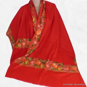 Châle pour femme rouge carmin brodé fils - Châles en laine faits main
