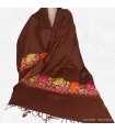 Châle en laine marron pour femme brodé perles - Châles en laine faits main