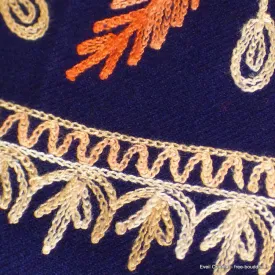 Pashmina oriental bleu nuit brodé - Châles en laine faits main