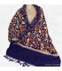 Pashmina oriental bleu nuit brodé Pashminas laine et broderies CBP16
