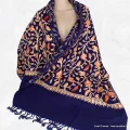 Pashmina oriental bleu nuit brodé - Châles en laine faits main