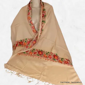 Châle laine beige rosé brodé perles - Châles en laine faits main