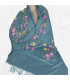 Châle ethnique brodé fleurs vert blue stone Nos Châles CNBR9