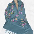 Châle ethnique brodé fleurs vert blue stone Nos Châles CNBR9
