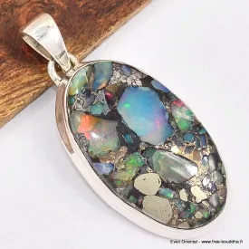 Pendentif Opale Ethiopienne sur Pyrite (composite) - Bijoux en Opale Ethiopienne