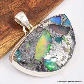 Pendentif Opale Ethiopienne sur Pyrite demi-lune - Bijoux en Opale Ethiopienne