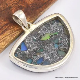 Pendentif Opale Ethiopienne sur Pyrite demi-lune - Bijoux en Opale Ethiopienne