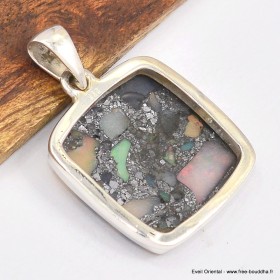 Pendentif carré Opale Ethiopienne sur Pyrite Bijoux en Opale Ethiopienne SK6.2