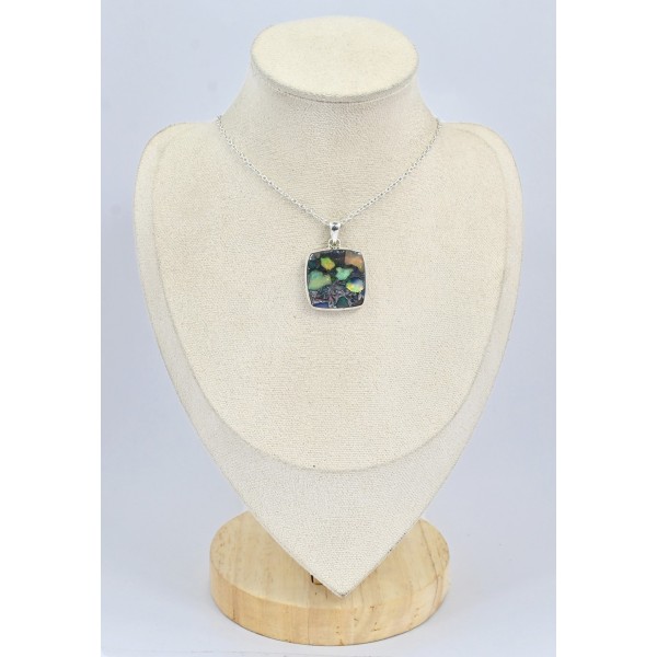 Pendentif carré Opale Ethiopienne sur Pyrite Bijoux en Opale Ethiopienne SK6.2