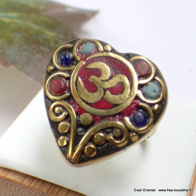 Bague Coeur Om tibétain taille ajustable - Bagues tibétaines bouddhistes