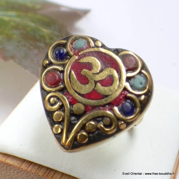 Bague Coeur Om tibétain taille ajustable - Bagues tibétaines bouddhistes