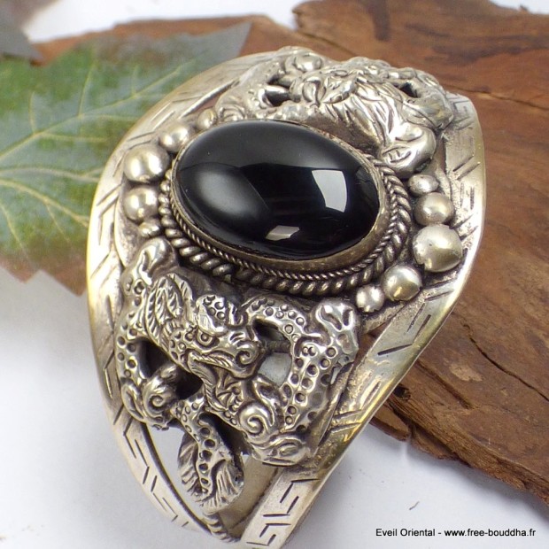 Gros Bracelet Dragon Onyx noir Bracelets tibétains bouddhistes ref 7587.7