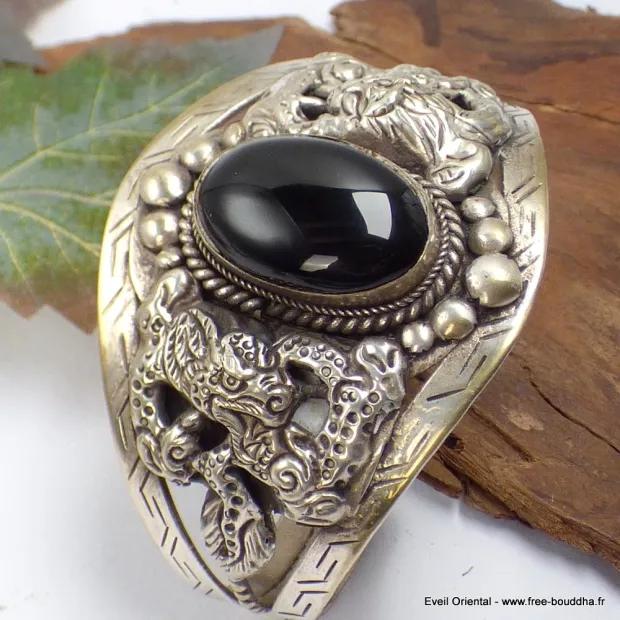 Gros Bracelet Dragon Onyx noir - Bracelets tibétains bouddhistes