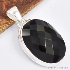 Pendentif oval en Onyx noir facetté - Bijoux en Onyx noir