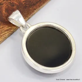 Pendentif rond en Onyx noir facetté - Bijoux en Onyx noir