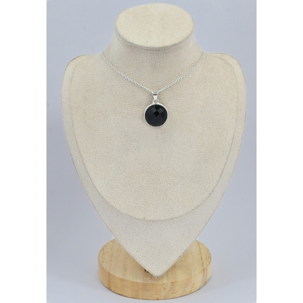Pendentif rond en Onyx noir facetté Bijoux en Onyx noir SK10.1
